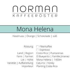 Norman Kaffeeröster Label Mona Helena